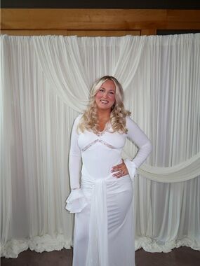 SHEIN White Long Sleeve Lace Trim Maxi Dress